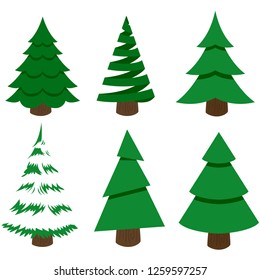 Big set of Christmas trees on a white background