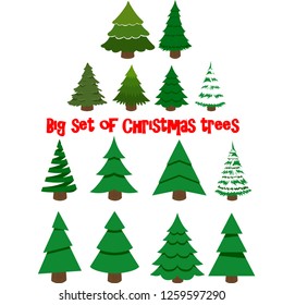 Big set of Christmas trees on a white background