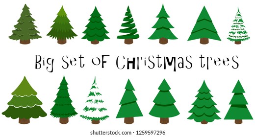 Big set of Christmas trees on a white background