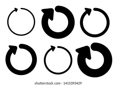 Big Set circle Arrows and directions signs. round thick and thin lines of racks. Vector black circle isolated on white background.