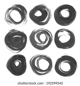 Big set of circular strokes realistic drawing gouache paints. Frame for your design