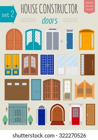 Big set City generator. House constructor. Doors. Make your perfect city. Vector illustration