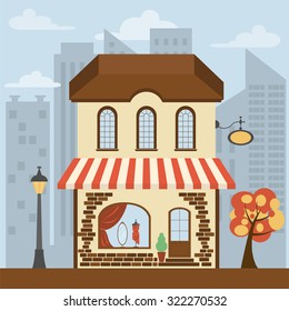 Big set City generator. House constructor. House, cafe, restaurant, shop, boutique. Make your perfect city. Vector illustration