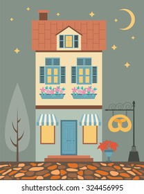 Big set City generator. House constructor. House, cafe, restaurant, shop, boutique. Make your perfect city. Vector illustration