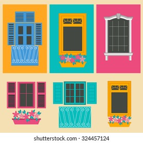 Big set City generator. House constructor. Windows. Make your perfect city. Vector illustration