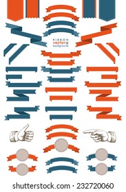 Big set classic ribbons with 2 hands. Eps 10 vector file.