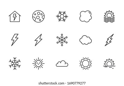 Big set of climate line icons. Vector illustration isolated on a white background. Premium quality symbols. Stroke vector icons for concept or web graphics. Simple thin line signs. 