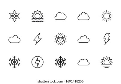 Big set of climate line icons. Vector illustration isolated on a white background. Premium quality symbols. Stroke vector icons for concept or web graphics. Simple thin line signs. 