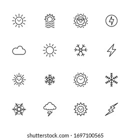 Big set of climate line icons. Vector illustration isolated on a white background. Premium quality symbols. Stroke vector icons for concept or web graphics. Simple thin line signs. 