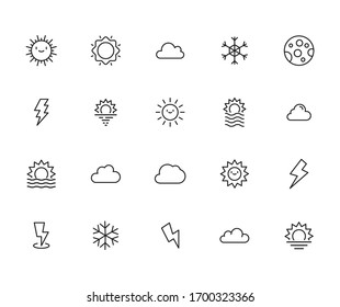 Big set of climate line icons. Vector illustration isolated on a white background. Premium quality symbols. Stroke vector icons for concept or web graphics. Simple thin line signs. 