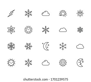 Big set of climate line icons. Vector illustration isolated on a white background. Premium quality symbols. Stroke vector icons for concept or web graphics. Simple thin line signs. 