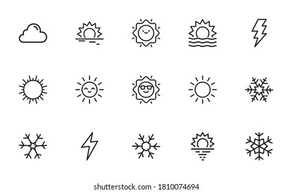 Big set of climate line icons. Vector illustration isolated on a white background. Premium quality symbols. Stroke vector icons for concept or web graphics. Simple thin line signs.