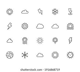 Big set of climate line icons. Vector illustration isolated on a white background. Premium quality symbols. Stroke vector icons for concept or web graphics. Simple thin line signs.