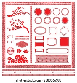 Big Set collection of Chinese style traditional art design element boarder and frame vector illustration eps10