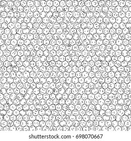 A big set, collection of doodle faces with positive and negative emotions, seamless pattern, black outlines, white background. Emoticons. Emotional icons. Vector illustration.