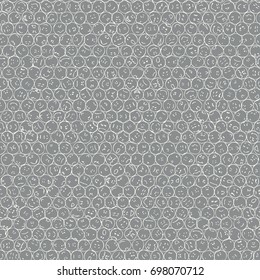 A big set, collection of doodle faces with positive and negative emotions, seamless pattern, chalk outlines, gray background. Emoticons. Emotional icons. Vector illustration.