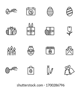 Big set, collection of easter egg, happy easter related icons, outline and thin line icons on white background, such as: egg, bunny ears, gift EPS Vector