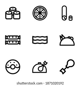 Big set, collection of fast food related, junk food, potato guy icons, outline and thin line icons on white background EPS Vector