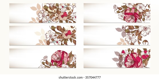 Big set or collection of  floral hand drawn backgrounds for design