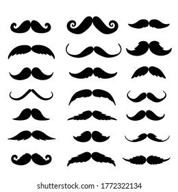 Big set collection of gentleman man mustache icon for design element on white, stock vector illustration