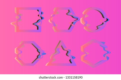 Big set, collection of glitched shapes with VHS distorion and data decay effect. Retrofuturistic vaporwave/ synthwave aesthetic.