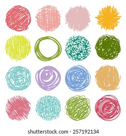 big set, a collection of round shape, colorful circles and isolated elements for design in grunge freehand style - vector illustration
