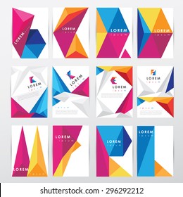 big set collection of trendy geometric triangular design style brochure cover template mockups for business visual identity with letter logo elements