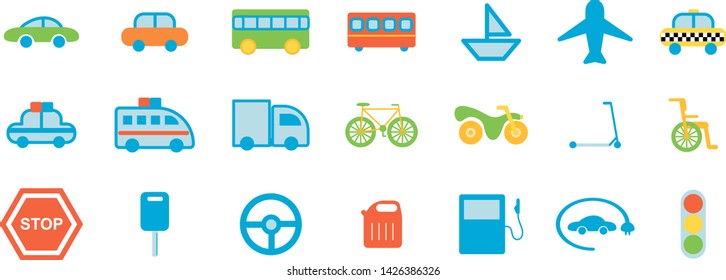 Big set of color icons on the theme of transport. Flat design. Vector
