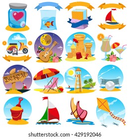 Big set of color illustrations on the theme of summer.