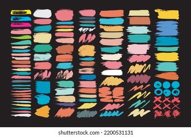 Big Set Of Color Ink Shapes. Glitter Paint Stroke, Distressed Colorful Brush Strokes