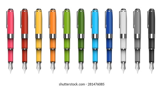 Big set of colored ink pens, vector illustration