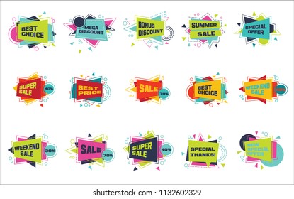 Big set of colorful abstract chat label. Vector discount and promotion banners