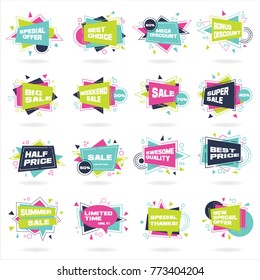 Big set of colorful abstract chat label. Vector discount and promotion banners