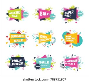Big set of colorful abstract chat label. Vector discount and promotion banners