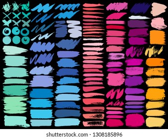 Big set of colorful brush strokes, Colorful ink grunge brush strokes. Vector illustration.