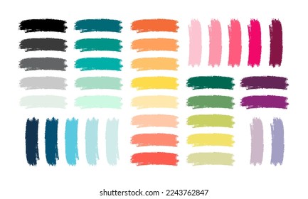 Big set of colorful brush strokes, colorful ink grunge brush strokes. Hand drawn vector illustration.