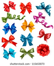 Big set of colorful gift bows with ribbons. Vector illustration.