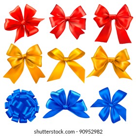Big set of colorful gift bows with ribbons. Vector.