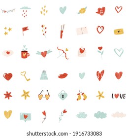 Big set of colorful icons for St Valentines Day. Holiday vector collection