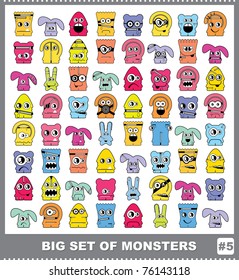 Big set of colorful monsters