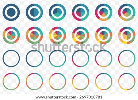 Big set of Colorful Pie Chart Icon Set – Infographic Data Visualization Elements Circle division infographic icon set. Pie chart divided 8,9,10 equal parts. Pizza or donut round diagram. EPS 10.