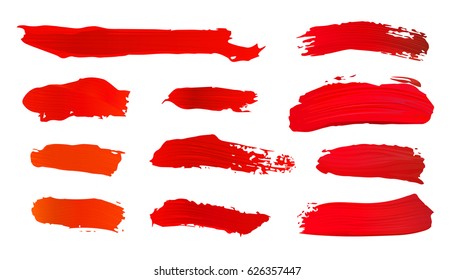 Große Auswahl an farbigen roten Farben, Pinselstriche, Pinsel, Linien. Dirty vektorkünstlerische Designelemente.Eps10