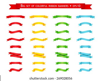Big set of colorful ribbon banners. Vector illustration.