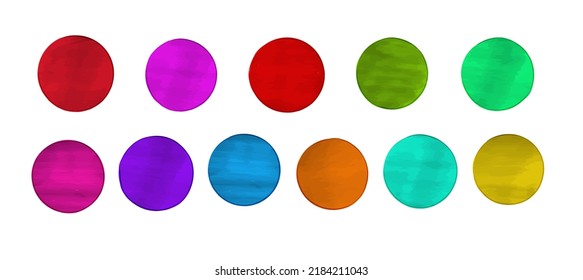 Big set of colorful round stickers painted with watercolors, vector. Can be used in your social media designs as highlights