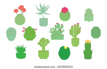Big set of colorful simple cactus icons