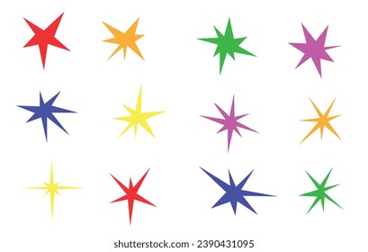  Big set of colorful stars and sparkles symbols. Abstract modern stars icons. 