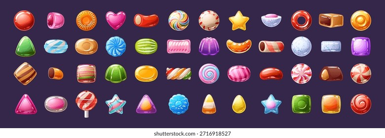 Gran conjunto de dulces de Vector de colores - caramelos, piruletas, goma de mascar, toffie, gominolas.