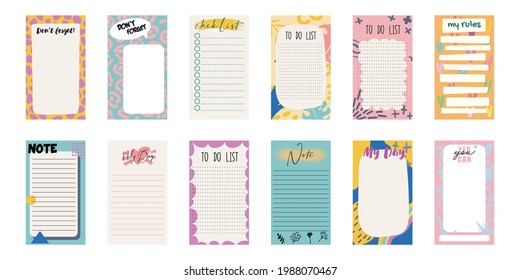 Big Set Of Colorful Weekly Planners And To Do Lists Simple Design And Trendy Lettering. Template For Agenda, Planners, Check Lists, And Other  Stationery.  Vector