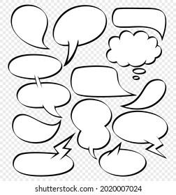 Big set comic speech bubbles with transparent background . Comic dialog empty cloud, space text.