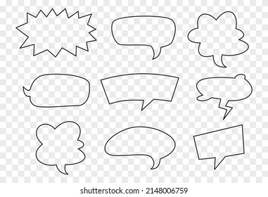 Big set comic speech bubbles with transparent background . Comic dialog empty cloud, space text.